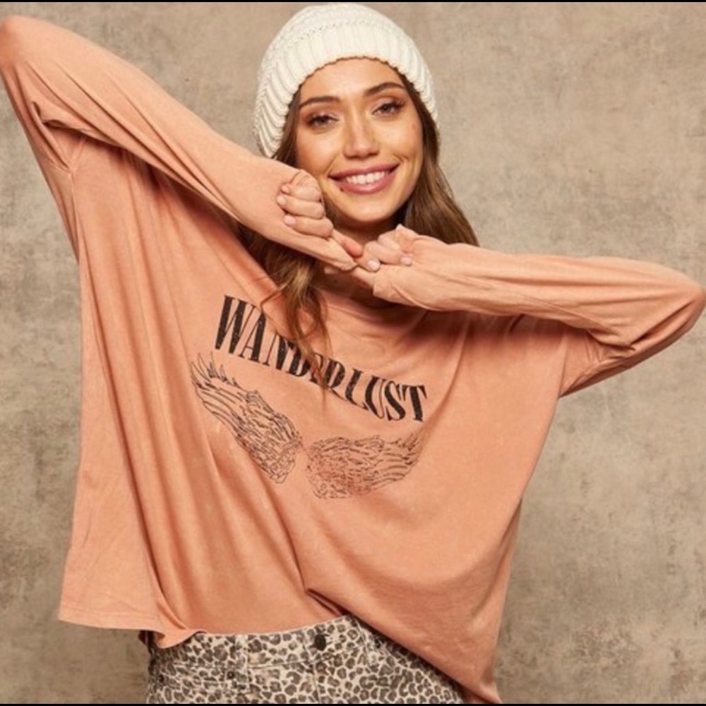 WANDERLUST Mineral Washed Vintage Inspired Long Sleeve Tee